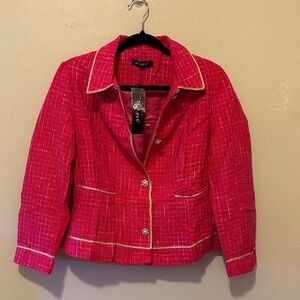 Allegra K Red Tweed Blazer with Gold Trim